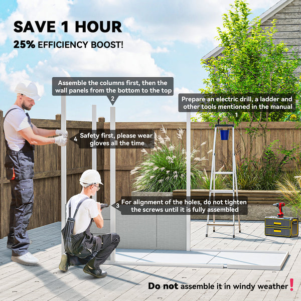 Abri de jardin en résine avec plancher, fenêtre, portes verrouillables et aérations, gris clair