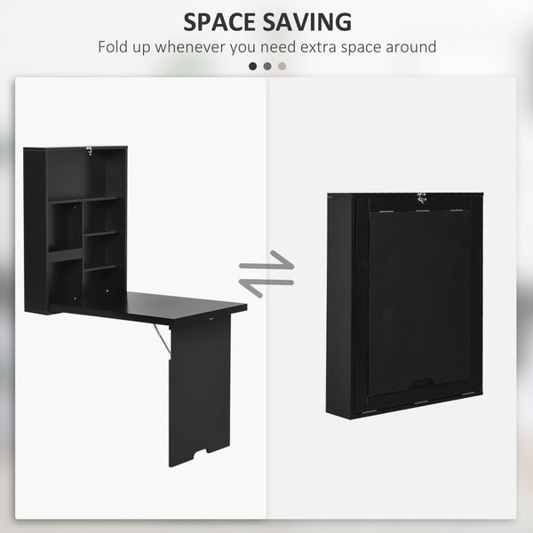 Bureau mural pliable et convertible multifonctionnel et peu encombrant, noir