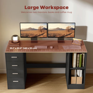 Desk with 4 reversible drawers and mobile PC stand, black