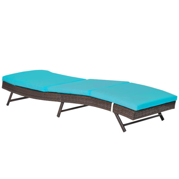 Chaise longue en rotin avec dossier réglable sur 5 positions, turquoise