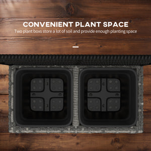 Raised planter with trellis, made of PE rattan with two plant trays