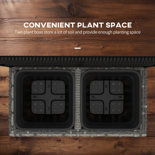 Raised planter with trellis, made of PE rattan with two plant trays