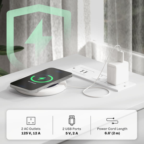Table d'appoint étroite avec station de charge et ports USB, blanche