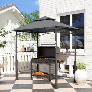 Gazebo 8' x 5', gazebo à deux niveaux pour barbecue avec éclairage LED, 2 gris foncé