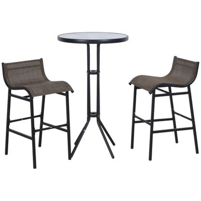 Ensemble de bar de patio 3 pièces avec 2 tabourets de bar et 1 table de bar en verre trempé, beige