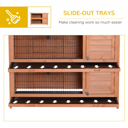 PawHut 54"L 2 étages Grand clapier Cage à lapin Maison en bois pour animaux de compagnie Habitat pour petits animaux avec portes verrouillables, bac anti-fuite et toit étanche pour extérieur/intérieur Orange