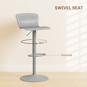 Lot de 2 tabourets de bar pivotants en polypropylène, hauteur réglable, repose-pieds et dossier, gris