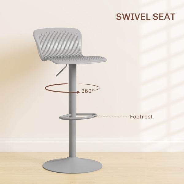 Lot de 2 tabourets de bar pivotants en polypropylène, hauteur réglable, repose-pieds et dossier, gris