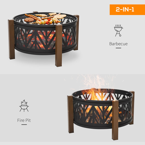 Brasero d'extérieur 31", 2 en 1, avec couvercle, barbecue et tisonnier, pour jardin et camping, noir