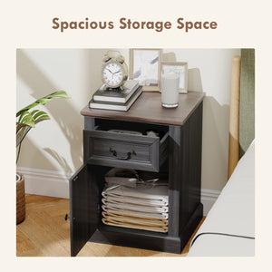 Set of 2 side tables with drawer and cupboard, black.