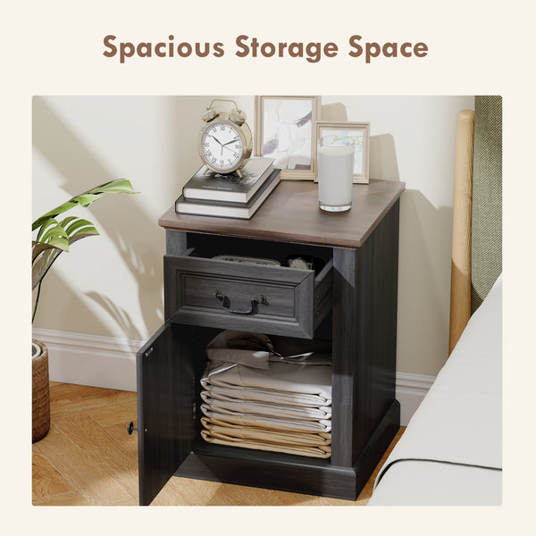 Set of 2 side tables with drawer and cupboard, black.