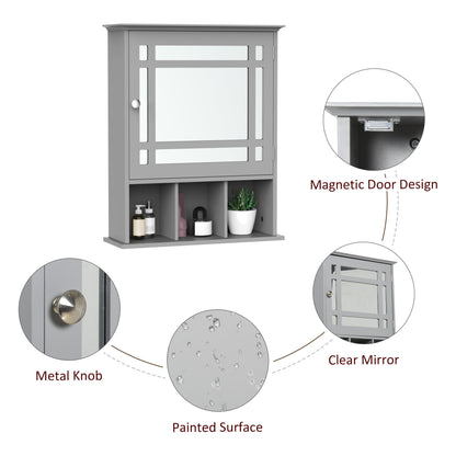 Armoire de salle de bain avec porte miroir et 3 étagères, gris