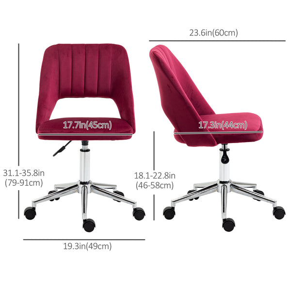 Red velvet mid-back office chair