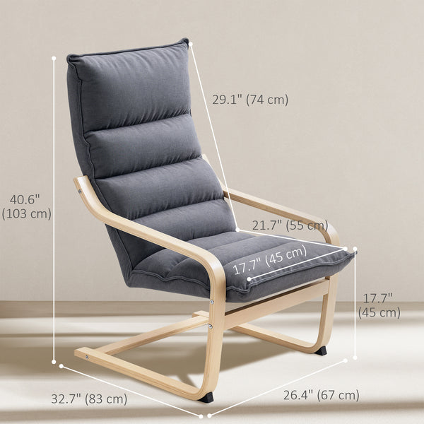 Fauteuil d'appoint en tissu et bois de bouleau avec pieds et accoudoirs incurvés, gris