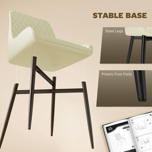 Ensemble de 4 chaises de cuisine rembourrées, couleur crème.