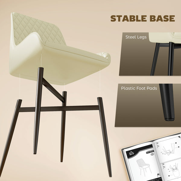 Ensemble de 4 chaises de cuisine rembourrées, couleur crème.