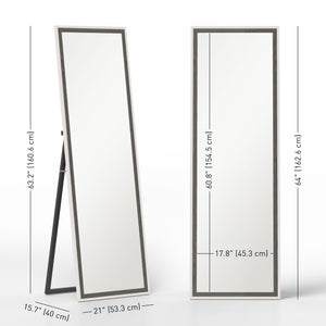 Miroir sur pied pleine longueur, grain de bois gris