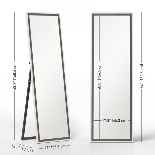 Miroir sur pied pleine longueur, grain de bois gris