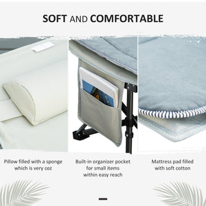 Lit de camp pliant avec matelas et oreiller, gris clair