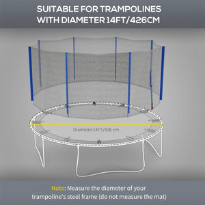 Soozier Trampoline Net Enclosure for 14ft Round Trampoline with 8 Straight Poles Poles Not Included, Weather Resistant Trampoline Netting Replacement with Zippered Entrance, Blue