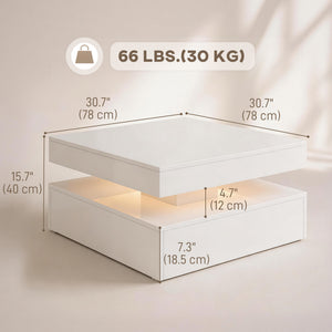 Table basse LED avec rangement à 2 niveaux avec étagère ouverte et télécommande pour salon, blanc brillant