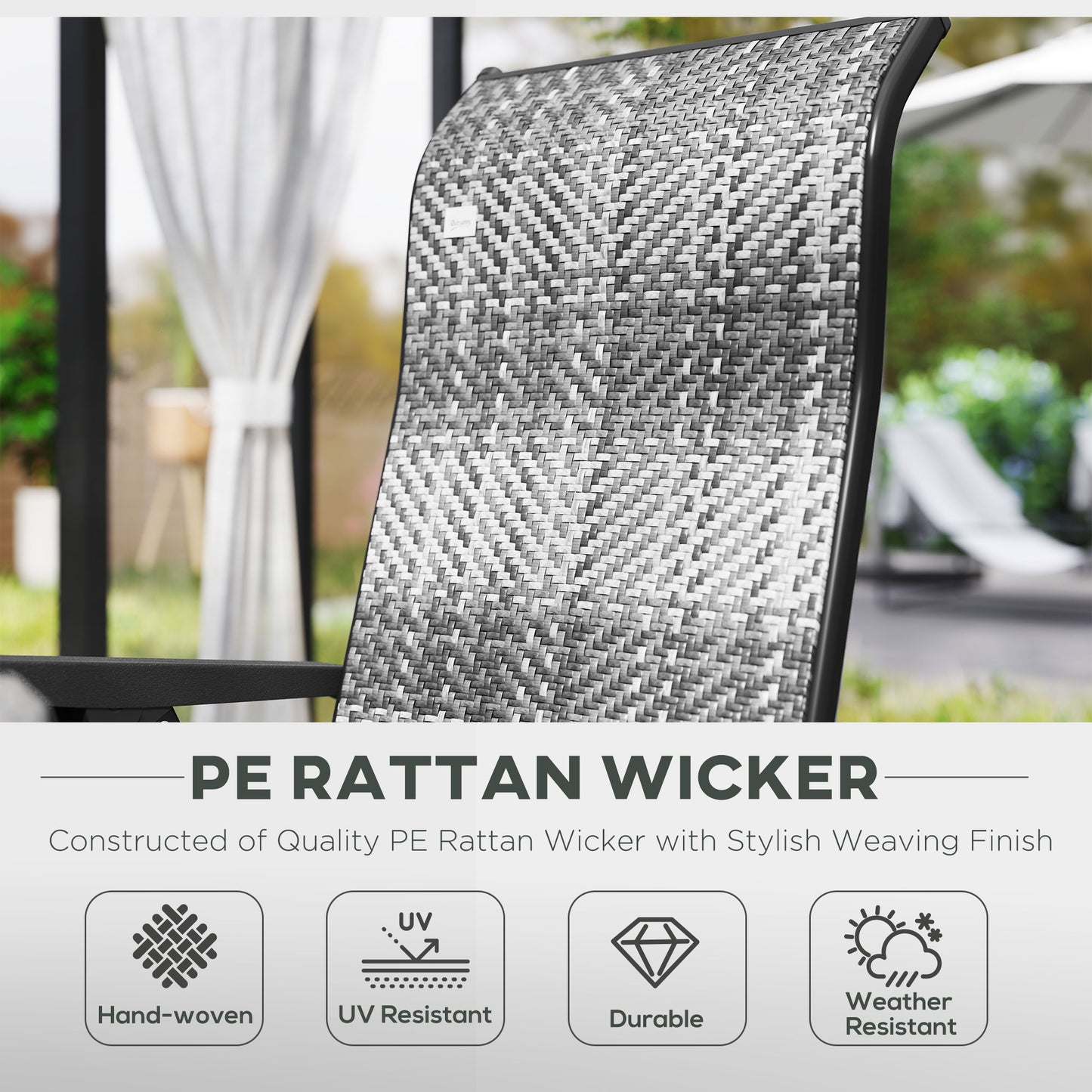 Lot de 2 chaises pliantes d'extérieur en osier avec dossier réglable, gris mélangé