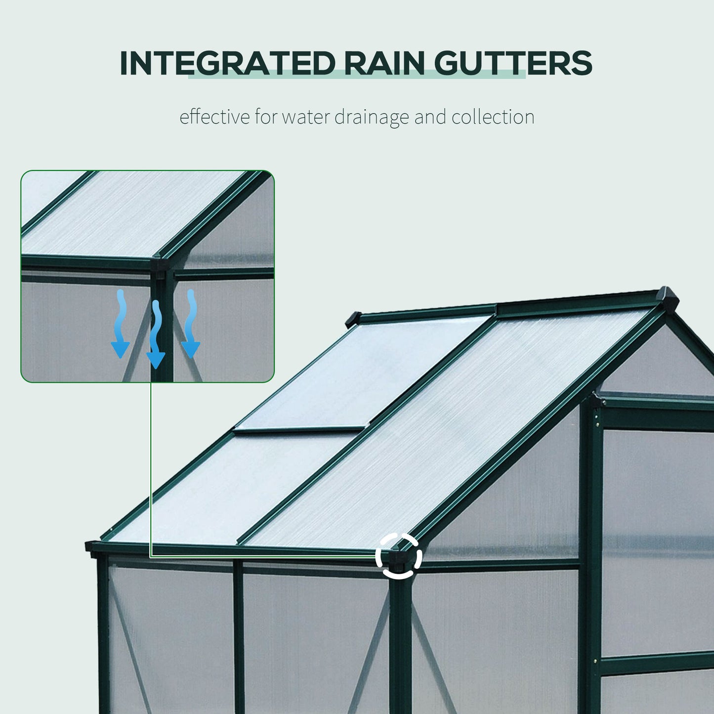 Large 6.2' x 4.3' x 6.6' Walk-In Polycarbonate and Aluminum Frame Greenhouse with Sliding Door