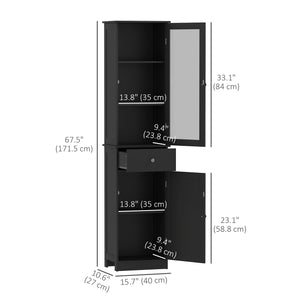 Armoire de salle de bain haute avec tiroirs, 2 portes et étagères réglables, noir