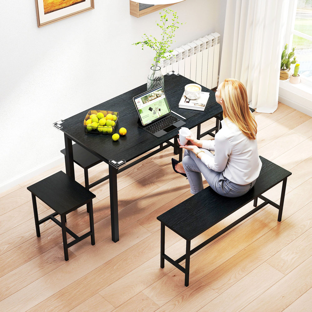 Ensemble de salle à manger pour 4 à 6 personnes, avec 2 bancs et 2 tabourets, pour petits espaces, noir