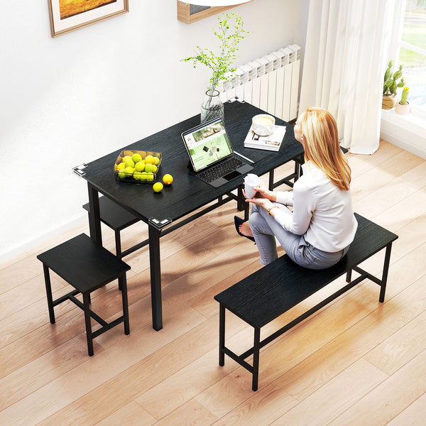 Ensemble de salle à manger pour 4 à 6 personnes, avec 2 bancs et 2 tabourets, pour petits espaces, noir