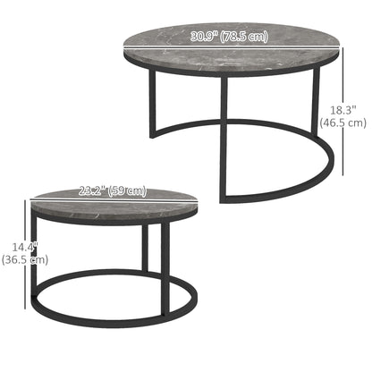 Lot de 2 tables basses modernes avec base en métal pour salon, imitation marbre gris