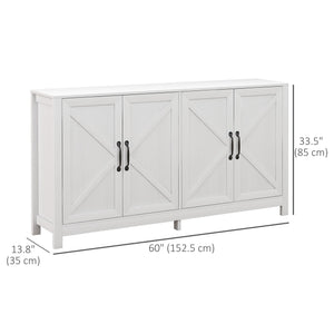 Buffet avec porte coulissante de style grange et étagère réglable,  blanc