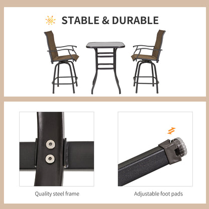 Outsunny 3 Piece Outdoor Patio Bar Set 2 Swivel Stool and 1 Bistro Table All-Weather Metal Frame for Balcony Backyard Deck Brown |