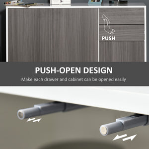 Buffet de cuisine moderne avec coin café, ouverture par simple pression et 2 tiroirs pour salon, gris clair