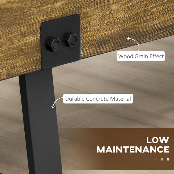 Garden bench with metal legs, rustic wood-effect concrete