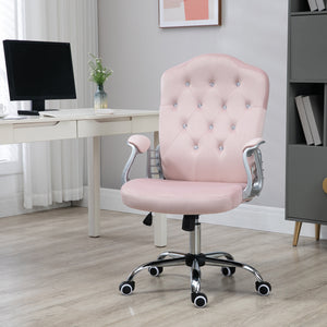 Upholstered velvet office chair with swivel casters, pink