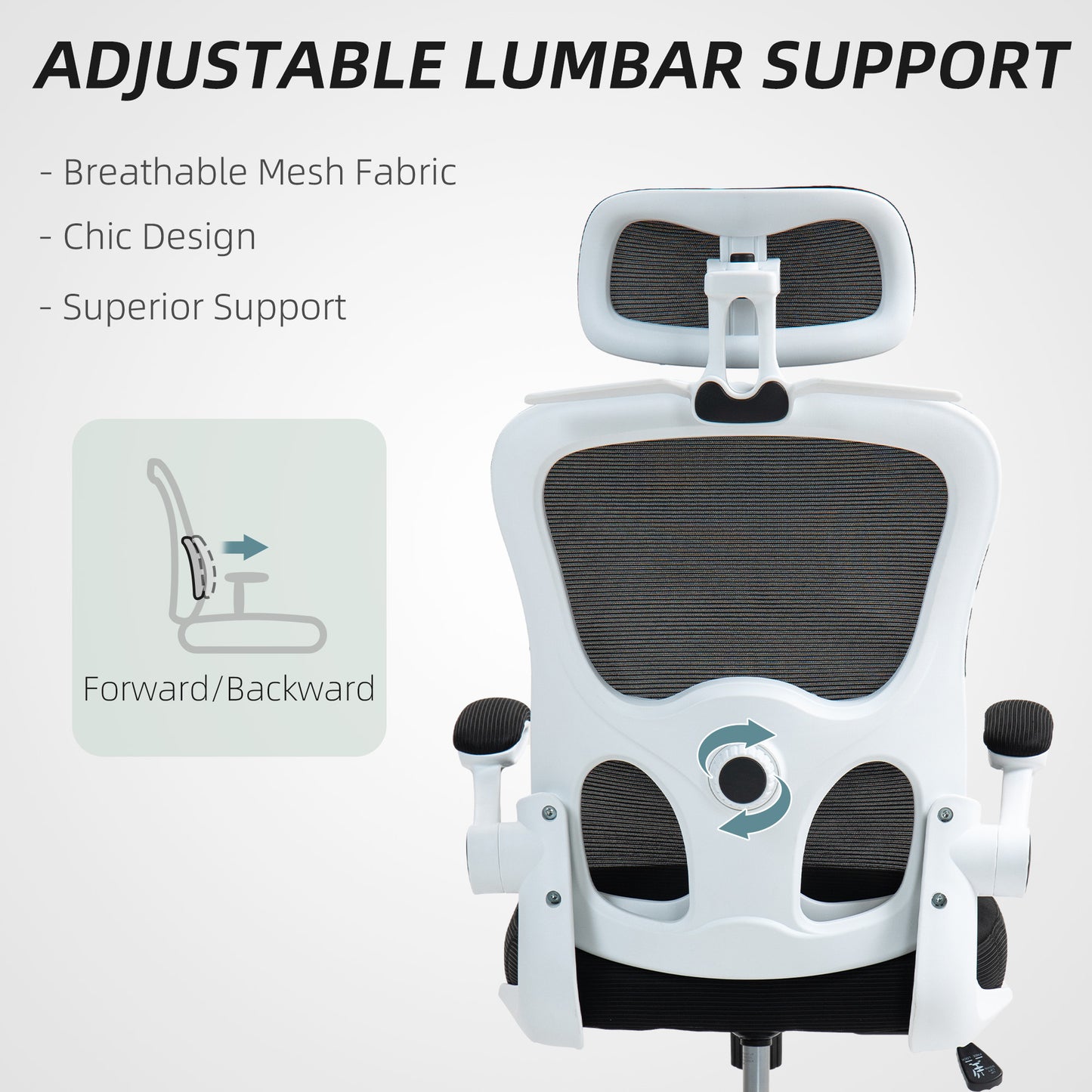 HOMCOM Ergonomic Mesh Office Chair with Flip-up Armrests, Swivel Headrest and Adjustable Lumbar Support, Black