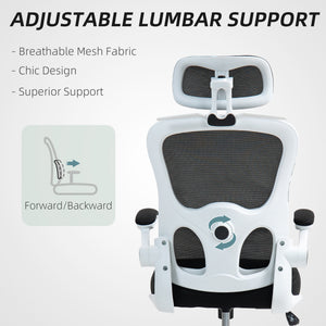 Chaise de bureau ergonomique en maille avec accoudoirs relevables, appui-tête pivotant et soutien lombaire réglable, noir