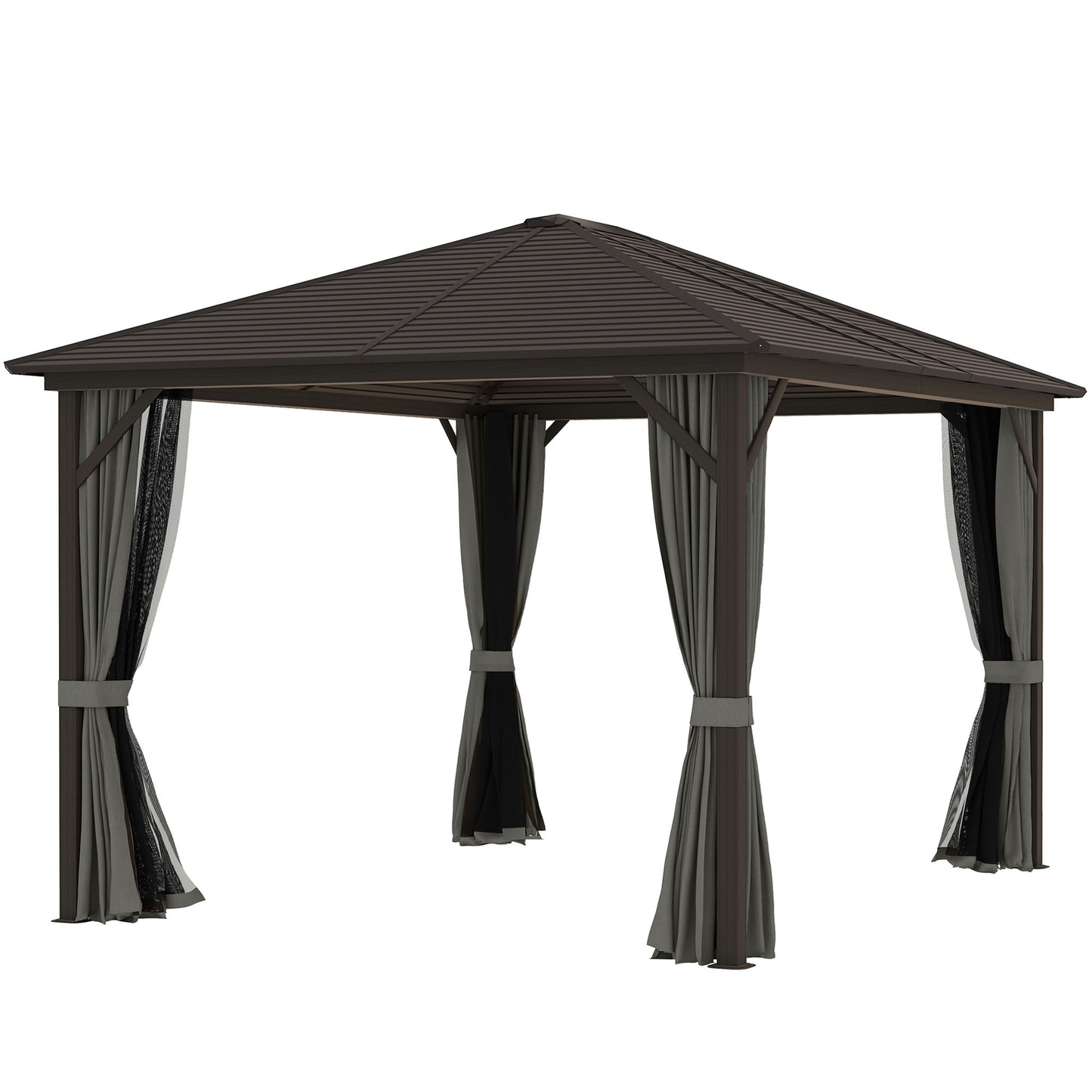 Gazebo à toit rigide de luxe en aluminium avec toit en métal et abri solaire de jardin