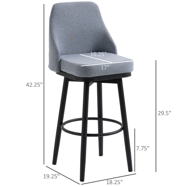 Ensemble de 2 tabourets de bar extra pivotants à 360° au design moderne avec repose-pieds et pieds en acier, gris clair