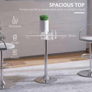 Table de salle à manger ronde avec plateau en verre trempé, piètement en métal galvanisé, argent