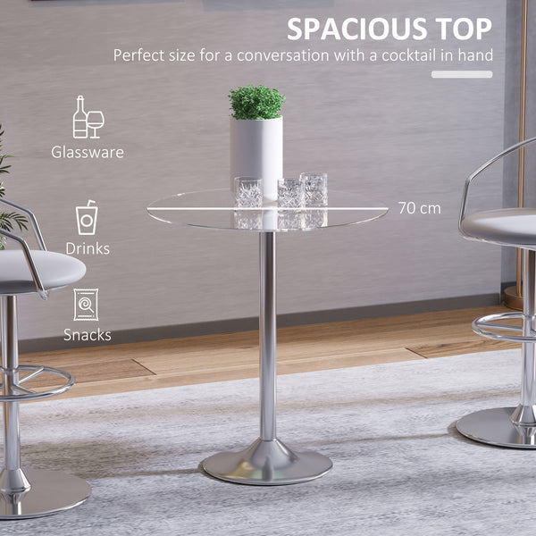 Table de salle à manger ronde avec plateau en verre trempé, piètement en métal galvanisé, argent