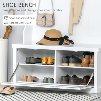 Armoire 3 en 1 avec 4 crochets doubles et 2 étagères, cintre pour entrée, salon, blanc