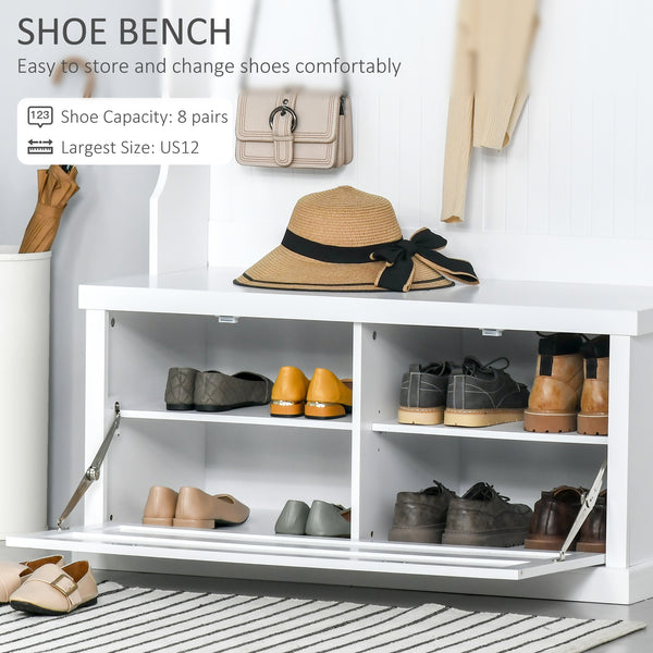 Armoire 3 en 1 avec 4 crochets doubles et 2 étagères, cintre pour entrée, salon, blanc