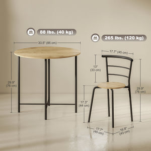5-piece dining set, space-saving round table for 4 people with metal frame, natural color