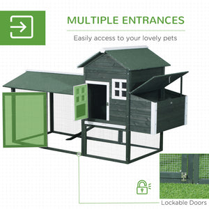 84" Wooden Chicken Coop with Nest Box and Run, Green