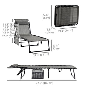 Chaise longue pliante avec dossier réglable et coussin amovible, gris chiné