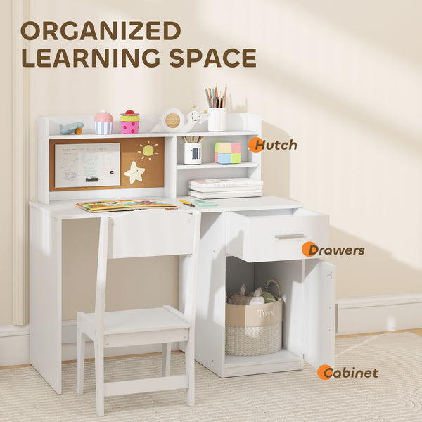 Ensemble bureau et chaises avec rangement, tiroir, armoire, compartiments et tableau en liège