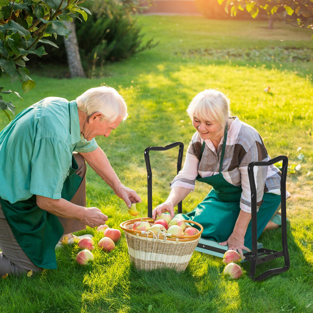 Tabouret de jardin pliant avec assise et genouillère, vert foncé