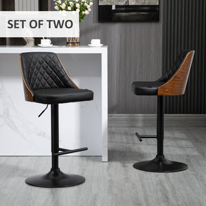 Lot de 2 tabourets de bar modernes en cuir synthétique, pivotants et réglables, noir